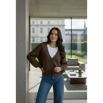 Dámská móda FIGL Kardigan M1263 Hnědá Regular Fit S