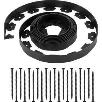 Zahradní obrubník Zahradní lemování, 600 x 5 cm Plastové zahradní lemování se 120 hroty, Bez nutnosti zarývání, Flexibilní lemování trávníku v rolích, UV odolné mini plotové lemování, lemování cestiček pro záhony, dlažba do zahrady