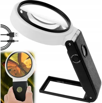 VELKÁ NUMISMATICKÁ LUPA ZVĚTŠOVACÍ SKLO SKLÁDACÍ 25x + 10X 32LED