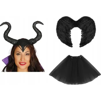 Karnevalový kostým SUPER Sada Kostým Diabolina Maleficent TuTu 40 cm Čelenka Křídla 3el MK899