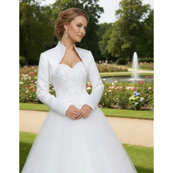 Bolerko Saténové svatební bolerko s dlouhým rukávem - bílé: BF-81 Vybraná velikost: XXL