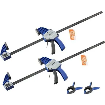 Truhlářská svěrka Svěrky pro dřevoobrábění, balení 2 kusů, 60,96 cm jednoruční svěrka/rozpěrka, rychloupínací F-svěrka s nosností 154 kg, prémiový plast a uhlíková ocel, pro dřevoobrábění a kovobrábění, modrá + černá