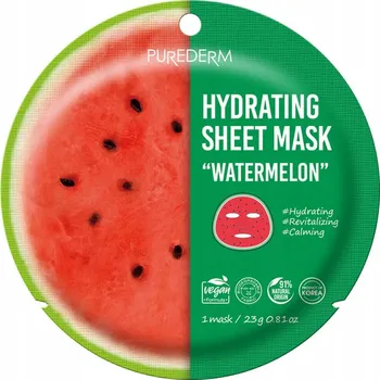 Pleťová maska PUREDERM Biologicky rozložitelná textilní maska s potiskem MELOUN, 1 ks