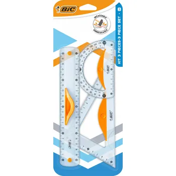 pravítka BIC geometrická sada s úchyty, 3 díly: pravítko, úhloměr, trojúhelník