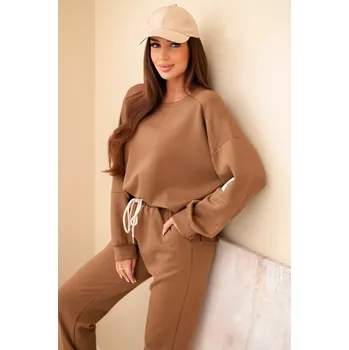 Kesi Włoski Viskózový komplet teplákové + kalhoty velbloud Kesi Włoski hnědá 3130852