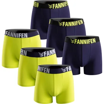 Pánské spodní prádlo FANNIFEN Dárková sada 4: Pánské bavlněné boxerky FAN-55450 6ks v balení Barva: Žlutá, Velikost: XL