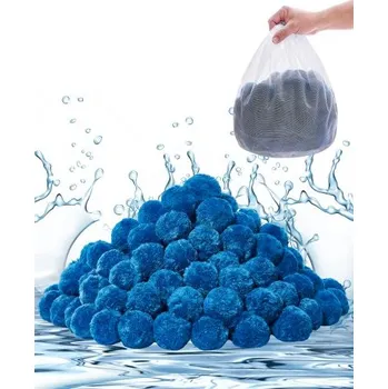 Bazénová filtrace bazénové filtrační kuličky pro pískový filtr, 0,7 kg/1,5 lbs, filtrační kuličky nahrazují písek v bazénovém filtru, opakovaně použitelné modré polyesterové vlákno s pracím sáčkem, pro bazén, akvárium, nadzemní bazén