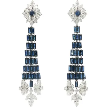 Náušnice Visací náušnice z bílého zlata se safíry a diamanty