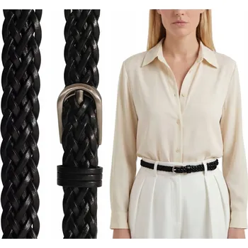 Opasek Pásek tenký dámský černý kožený pletený elegantní ke kalhotám i šatům