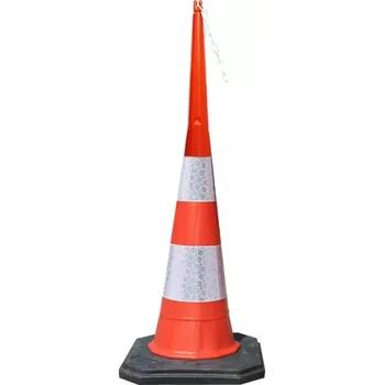 Dopravní značení Oranžový plastový dopravní kužel s reflexním pruhem (sada) - 140 cm