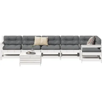 Zahradní sestava 7dílná zahradní sedací souprava bílá masivní borové dřevo - 8721012898646