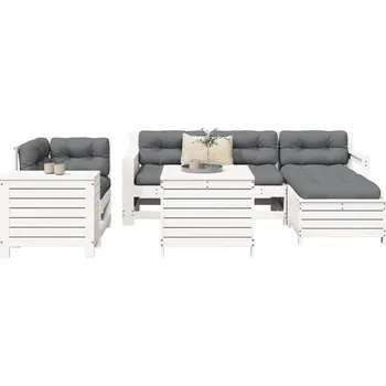 Zahradní sestava 7dílná zahradní sedací souprava bílá masivní borové dřevo - 8721012894921