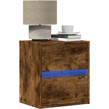 Noční stolek Nástěnný noční stolek s LED osvětlením kouřový dub - 8721158343147