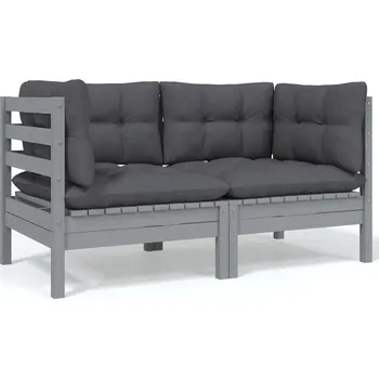 Zahradní pohovka 2místná zahradní pohovka s poduškami šedá masivní borovice - 8720286670804