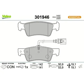 Brzdová destička Sada brzdových destiček, kotoučová brzda VALEO 301946
