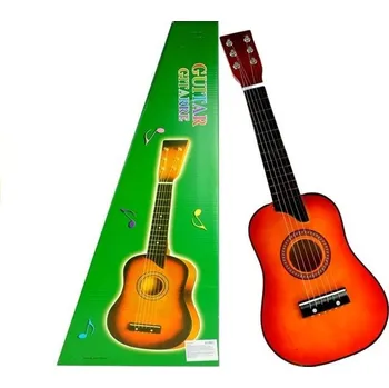Hudební nástroj pro děti DŘEVĚNÁ KLASICKÁ KYTARA 6STRUNNÁ S TRSÁTKEM PRO DĚTI ČERVENÁ 60CM