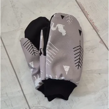 Rukavice Yháček Softshellové rukavice s beránkem, Lesní zvěř na šedé Velikost:: M