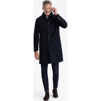 Pánský trenčkot Pánský dlouhý jednořadový kabát s límcem a spodním pláštěm tmavě modrý