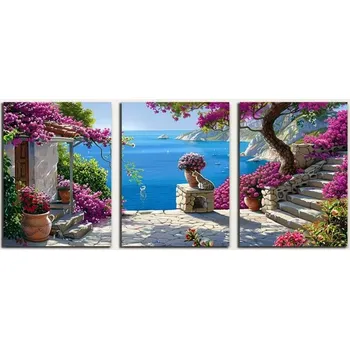 Diamantové malování Diamantové malování - Přímořské letovisko + třpytivé kamínky (3x 30x40)