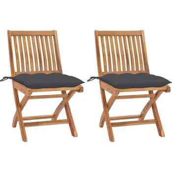 Zahradní židle 2 ks antracitové podušky masivní teakové dřevo - 8720286263723