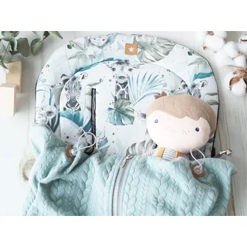 SET Podložka prodloužená (Safari, černý fleece) + copánková deka (mint/sea green, černý fleece)