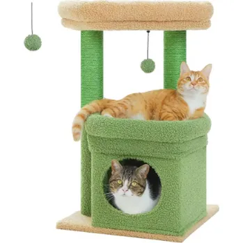 KOČIČÍ STROM - stabilní, 2 patrový (68 cm) Barva: Zelená