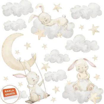 Samolepící dekorace Samolepky samolepka na stěnu dla dzieci králíčci zajíčci mráčky