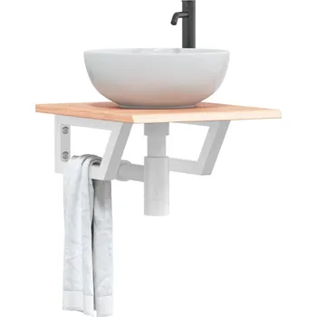 Koupelnový nábytek Deska pod umyvadlo nástěnná ocel a masivní dubové dřevo - 8721102934070