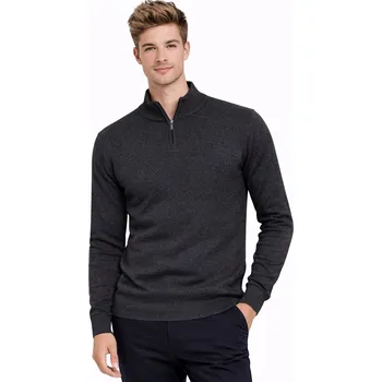 Pánský svetr Pánský svetr s polovičním rolákem - S8205 CIEMNOSZARY klasický elegantní bavlna