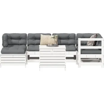 Zahradní sestava 7dílná zahradní sedací souprava bílá masivní borové dřevo - 8721012899407