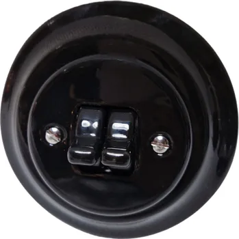 vypínač VINTAGE vypínač číslo 5B (6+6) černá páčka kulatá komplet K1-R220B keramika