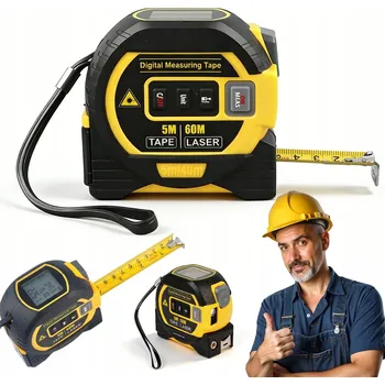 Měřící laser LASEROVÝ DÁLKOMĚR 60 METRŮ S DIGITÁLNÍM MĚŘIČEM VZDÁLENOSTI A SVINOVACÍM METREM 5m