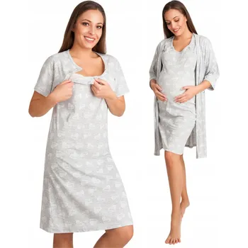 Dámské pyžamo JEDNODÍLNÉ TĚHOTENSKÉ PYŽAMO NA KOJENÍ ŠEDÁ BAVLNA L