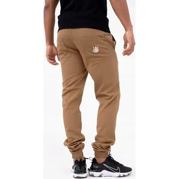 Pánské kalhoty MATERIÁLOVÉ JOGGER KALHOTY Pánské Hnědé NA GUMU SE ŠŇŮRKAMI Jigga KORONA L