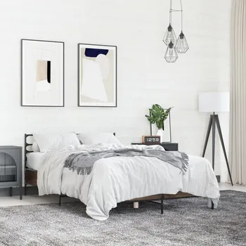 Postel Rám postele hnědý dub 140 x 200 cm kompozitní dřevo a kov - 8721102613425