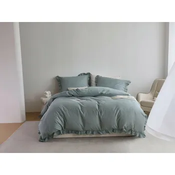 Povlečení Zelené šalvějové Povlečení Ruffy 100% Bavlna 160x200 + 2 povlaky na polštáře s volánkem