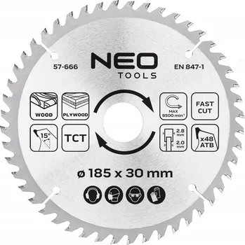 Pilový kotouč Kotoučová pila, vidiový, 185 x 30 mm, 48 zubů, na dřevo NEO TOOLS