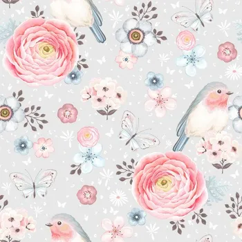 Pro Háčkování Zimní softshell ptáčci na šedé 0,6 m