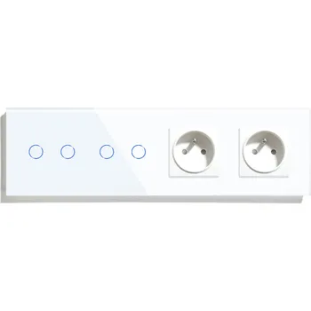vypínač ČTYŘNÁSOBNÝ DOTYKOVÝ SPÍNAČ 2+2, DVOJITÁ ZÁSUVKA, SKLENĚNÝ VYPÍNAČ