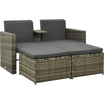 Zahradní sestava 3dílná zahradní sedací souprava s poduškami polyratan šedá - 8720286149904