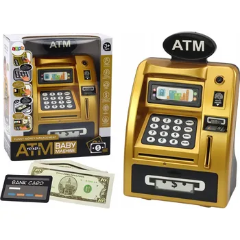 Pokladnička BANKOMAT POKLADNIČKA PRO DĚTI NA KÓD PIN VÝUKA SPOŘENÍ ZLATO-ČERNÁ