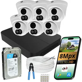 IP kamera 4K KUPOLOVÉ KAMERY SADA 6 KS 8MPX DVS POE DISK 1TB ZÁZNAMOVÉ ZAŘÍZENÍ AUDIO