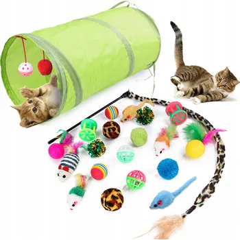 Hračka pro kočku HRAČKY PRO KOČKY SADA HRAČEK XL TUNEL UDICE MÍČKY MYŠKY 21 KS