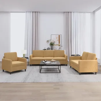 Pohovka 3dílná sedací souprava hnědá samet - 8721012069084