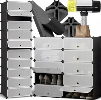 Šatní skříň Botník Kanza černá, více dveřová s výklopnými dvířky, 180 cm