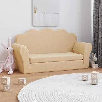 Pohovka Dětská rozkládací pohovka 2místná krémová měkký plyš - 8721012057388