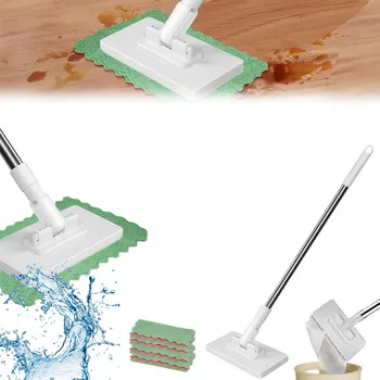 mop Přenosný lehký mop na podlahu s dlouhou rukojetí, plochý mop na mokré i suché čištění