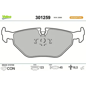 Brzdová destička Sada brzdových destiček, kotoučová brzda VALEO 301259