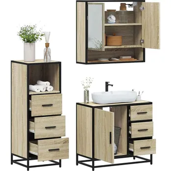 Koupelnový nábytek 3dílný set koupelnového nábytku dub sonoma kompozitní dřevo - 8721102925528