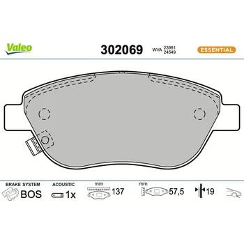 Brzdová destička Sada brzdových destiček, kotoučová brzda VALEO 302069